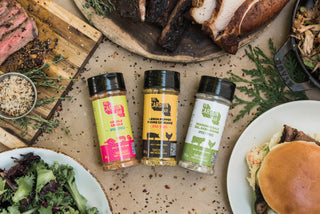 A picture of our creole spice, lemon pepper spice and seasoning salt spice.